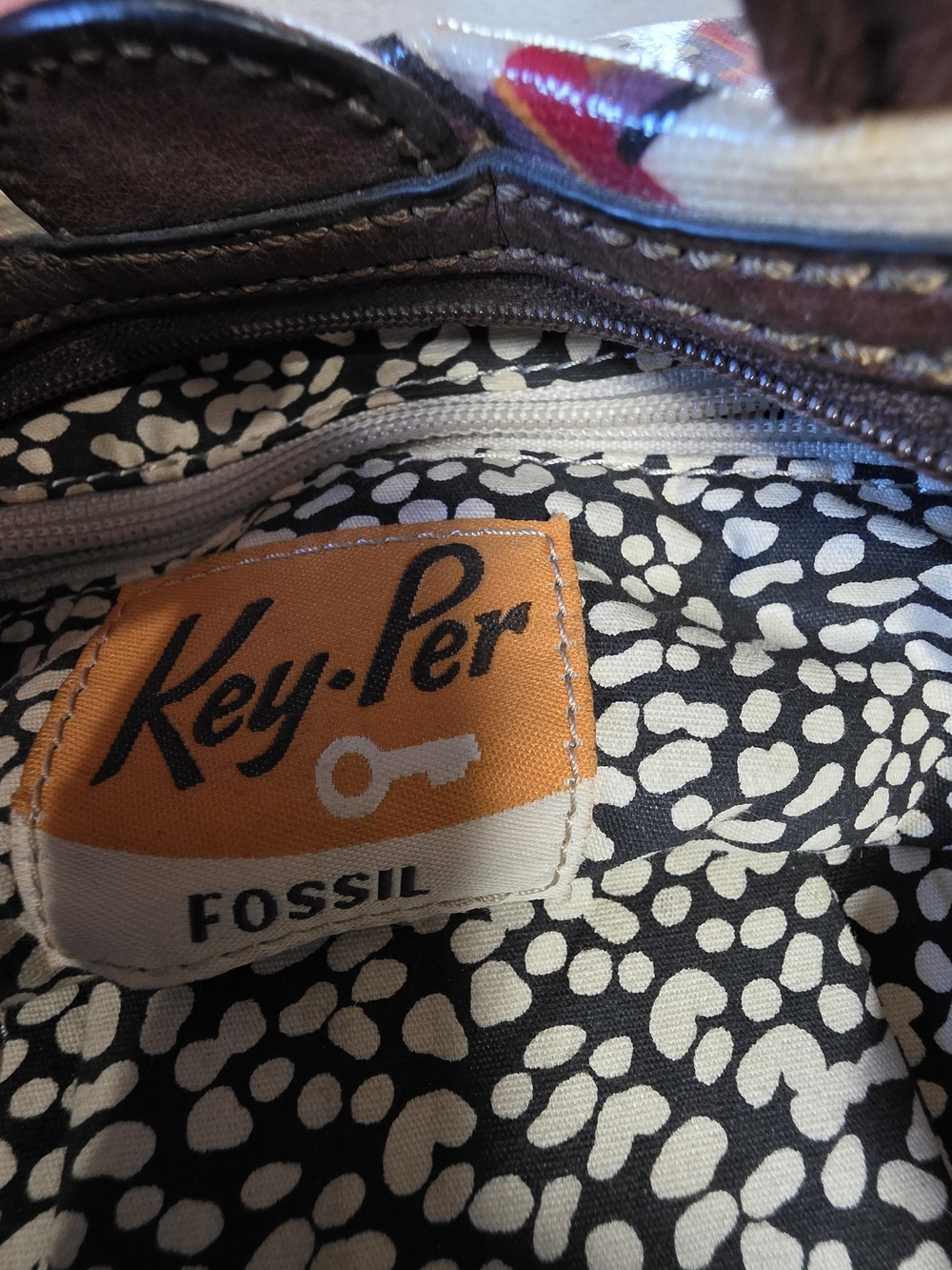 Fossil Brown, Cream, Red & Purple Geometric Crossbody Bag - Picture 4 of 5